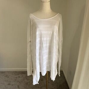 Free People FP Beach Semi Sheer White Striped Long Sleeve Oversized Tunic Top OS